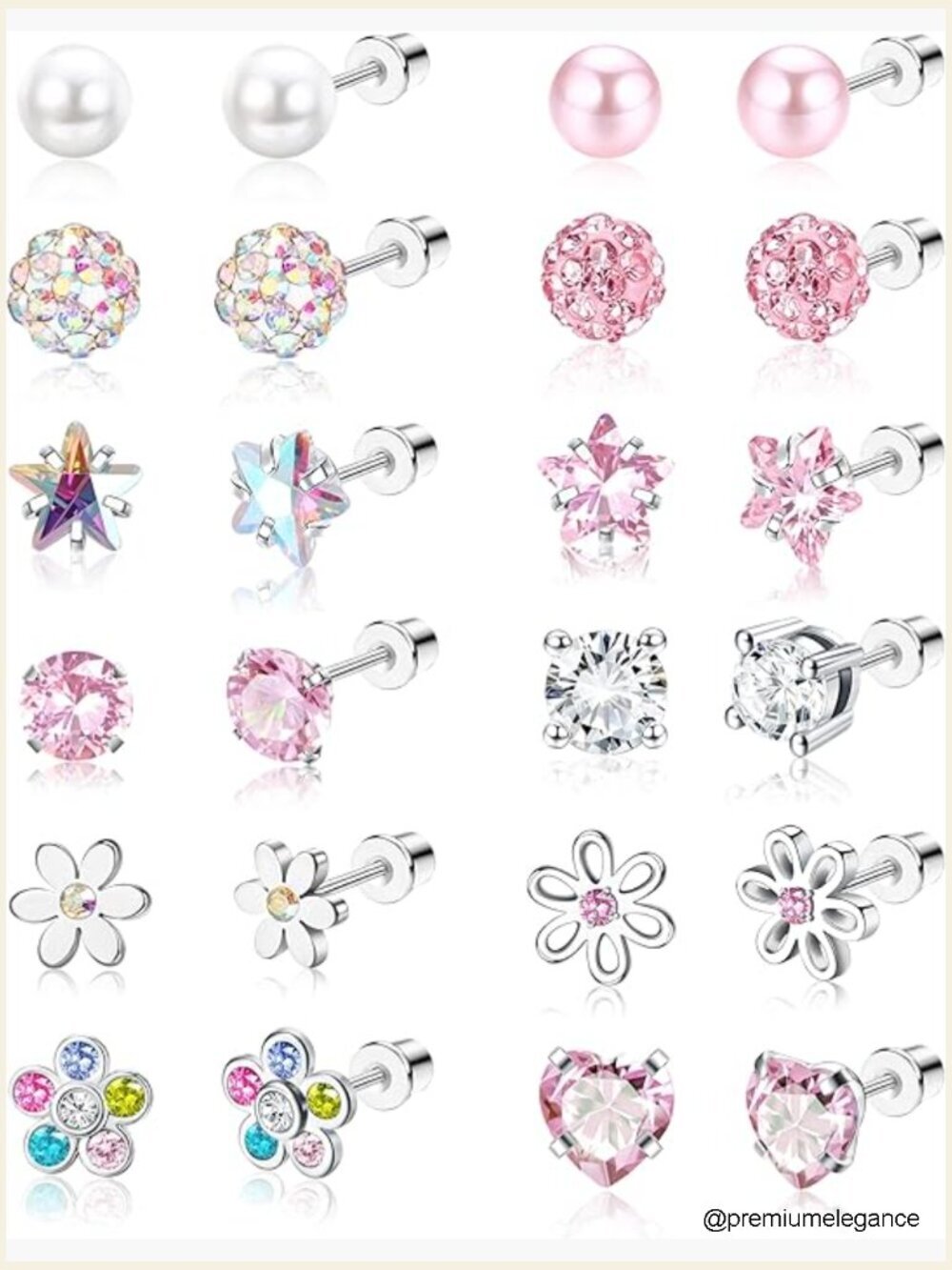 12 Pairs Hypoallergenic Screw Back Earrings Stud Set Surgical Steel